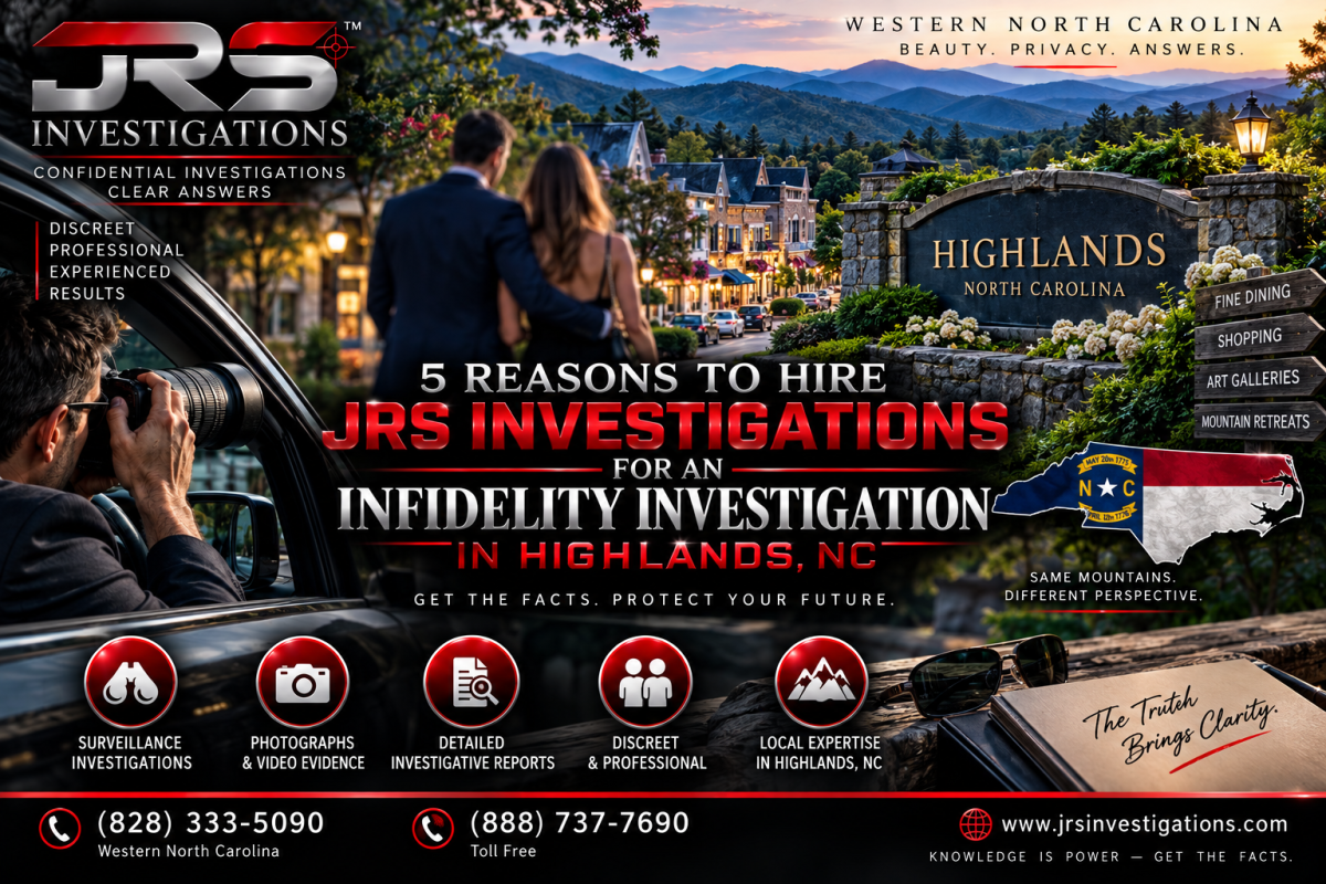 JRS Investigations infidelity private investigator in Highlands North Carolina providing discreet cheating spouse surveillance
