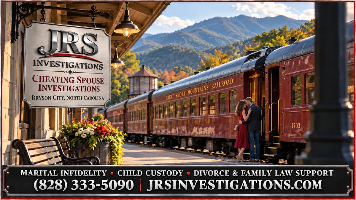 Illustrative Bryson City railway scene for marital infidelity, child custody and family law investigation support