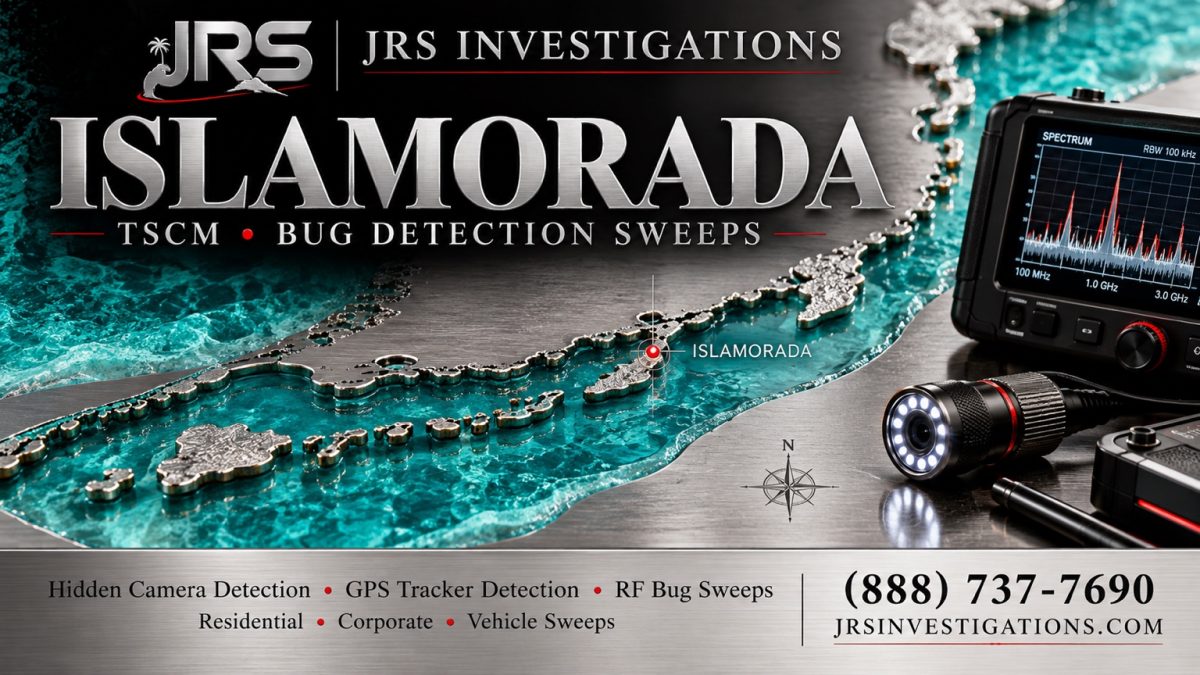 JRS Investigations Islamorada TSCM bug detection sweeps with silver Florida Keys design and inspection equipment