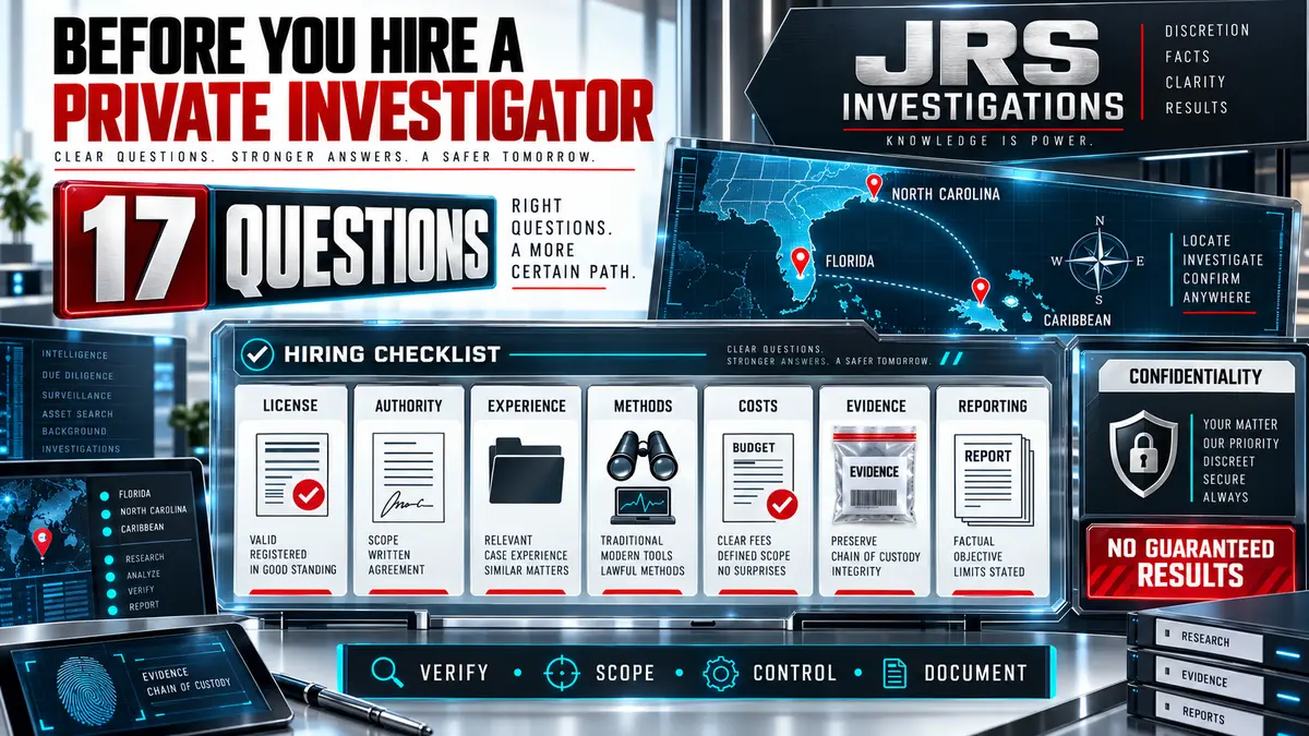 Questions to ask before hiring a private investigator from JRS Investigations