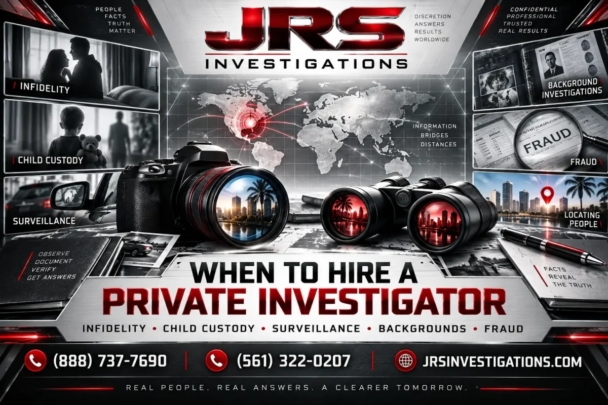 JRS Investigations services for infidelity, child custody, surveillance, background investigations, fraud, and locating people