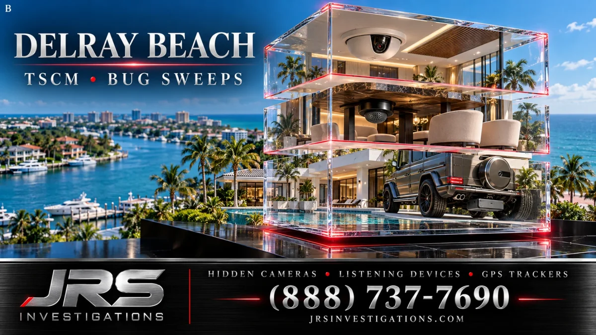 JRS Investigations Delray Beach TSCM services illustrated by glass layers revealing home, office and vehicle surveillance