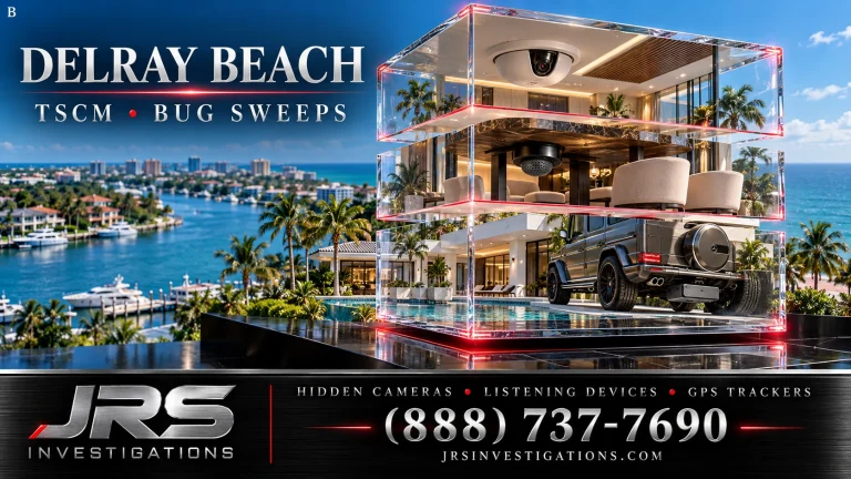 JRS Investigations Delray Beach TSCM services illustrated by glass layers revealing home, office and vehicle surveillance
