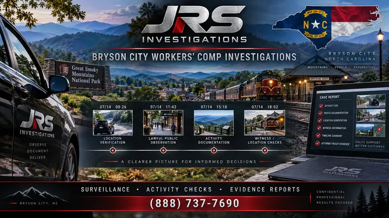 JRS Bryson City workers’ compensation investigator documenting surveillance, activity checks and evidence reports
