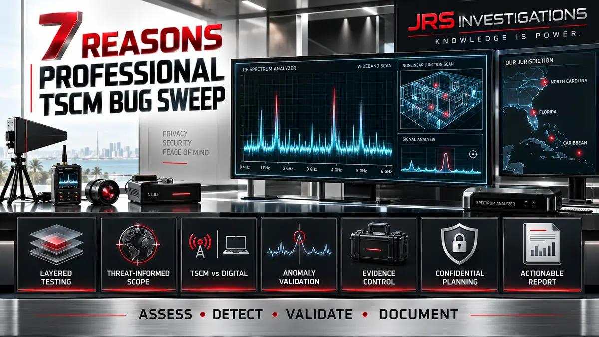 Professional TSCM bug sweep services by JRS Investigations
