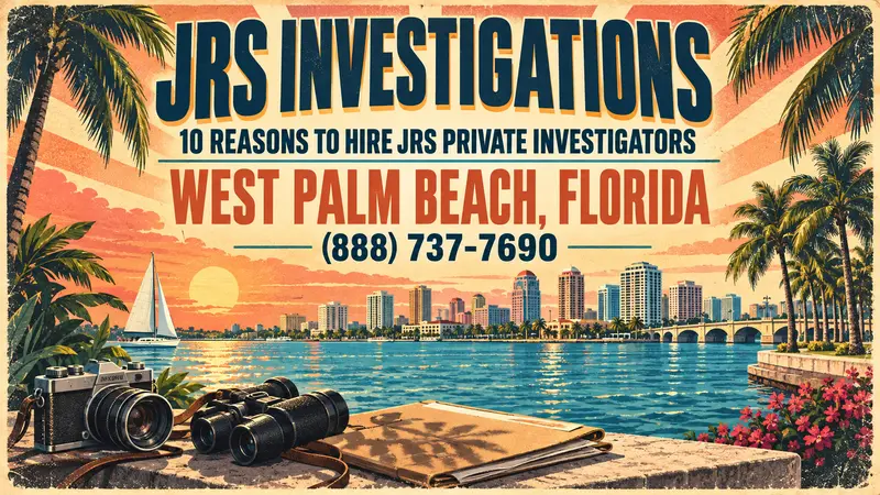 West Palm Beach private investigator services with waterfront skyline and investigative equipment