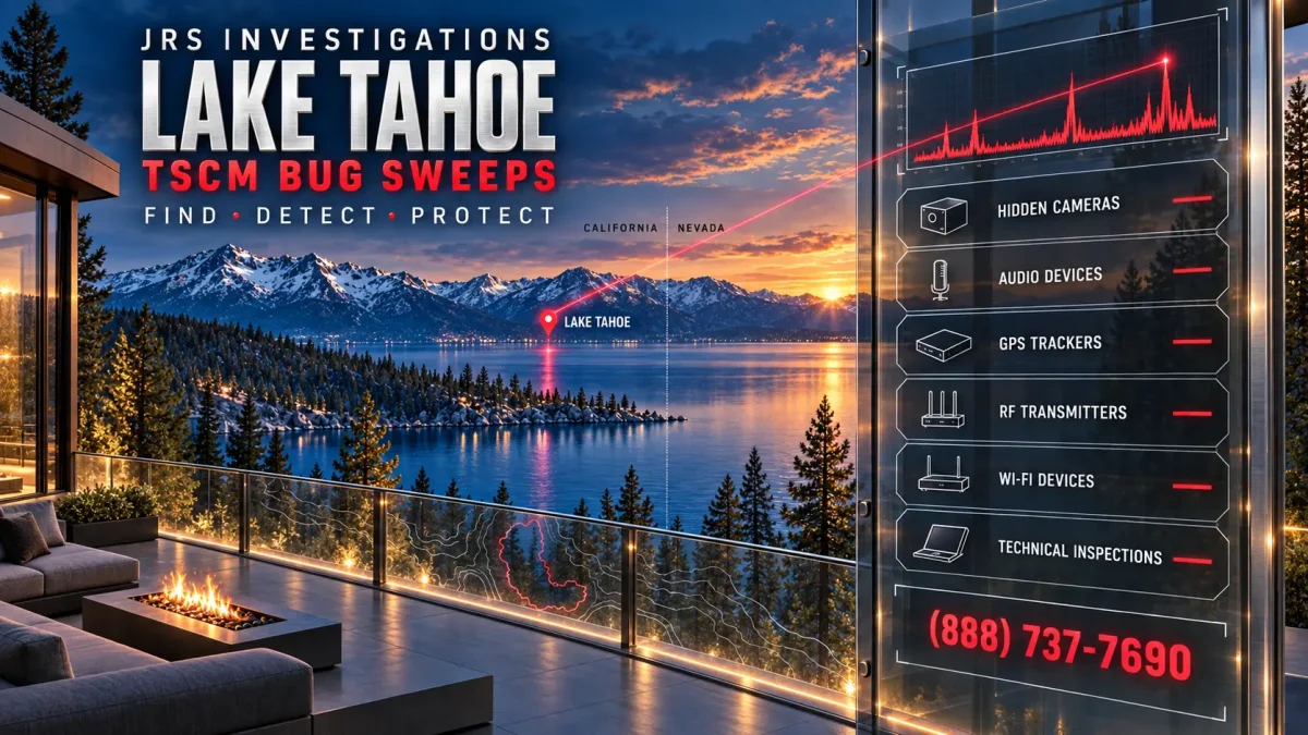 Lake Tahoe TSCM bug sweeps by JRS Investigations for hidden cameras, audio devices, GPS trackers, RF transmitters, Wi-Fi devices and technical inspections