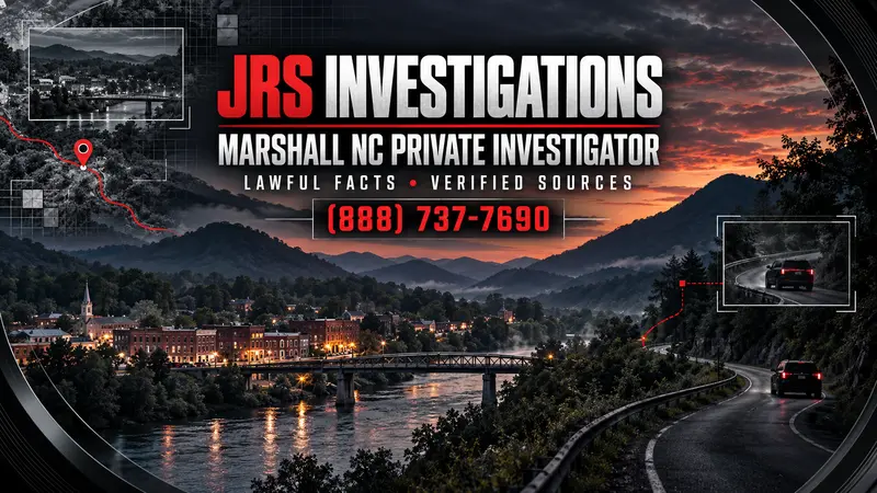 Marshall NC private investigator with river-town route and verified-source graphics