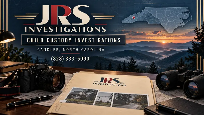 Retro investigation desk and Blue Ridge Mountains for child custody investigations in Candler, North Carolina by JRS Investigations