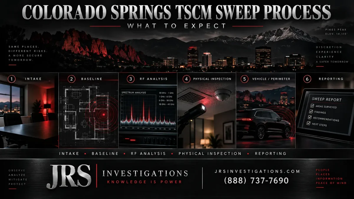 Colorado Springs TSCM sweep process from intake and RF analysis through inspection and reporting