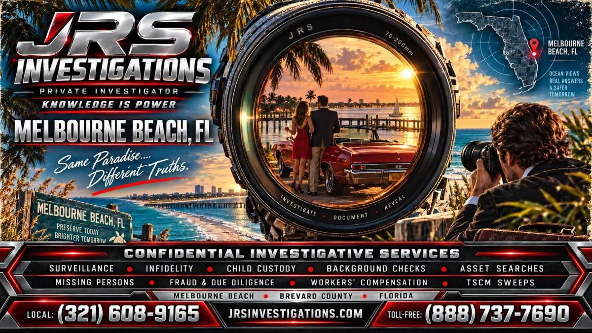JRS Investigations Melbourne Beach private investigator services including surveillance, infidelity, child custody, background checks, asset searches, missing persons, fraud and due diligence, workers’ compensation investigations and TSCM sweeps