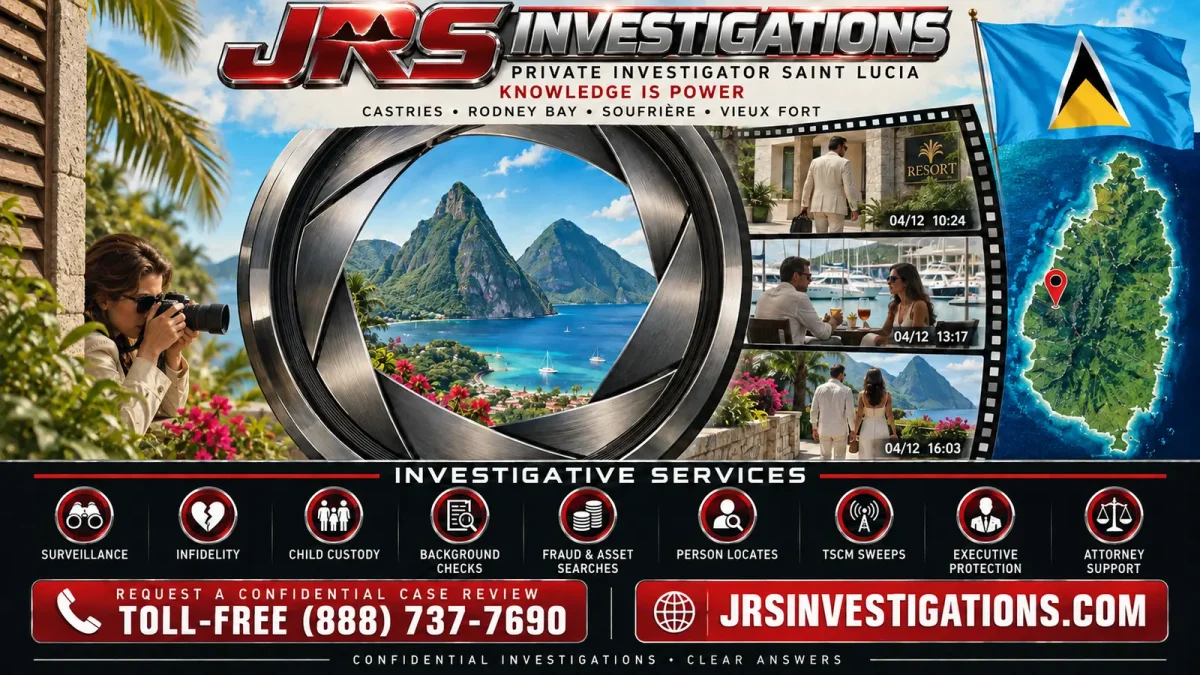 JRS Investigations private investigator in Saint Lucia offering surveillance, infidelity, TSCM, executive protection, and investigative services