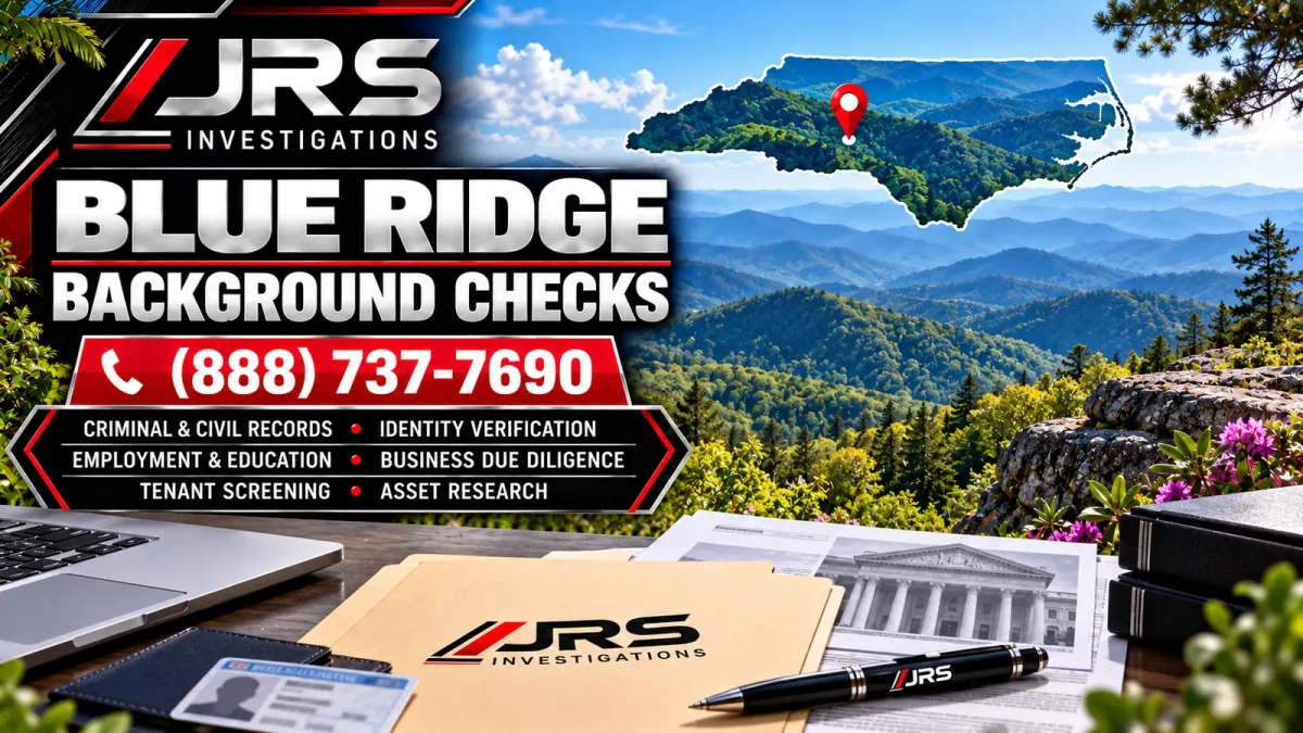 JRS Investigations Blue Ridge Mountains background checks with criminal and civil records, identity verification, employment and education, business due diligence, tenant screening and asset research