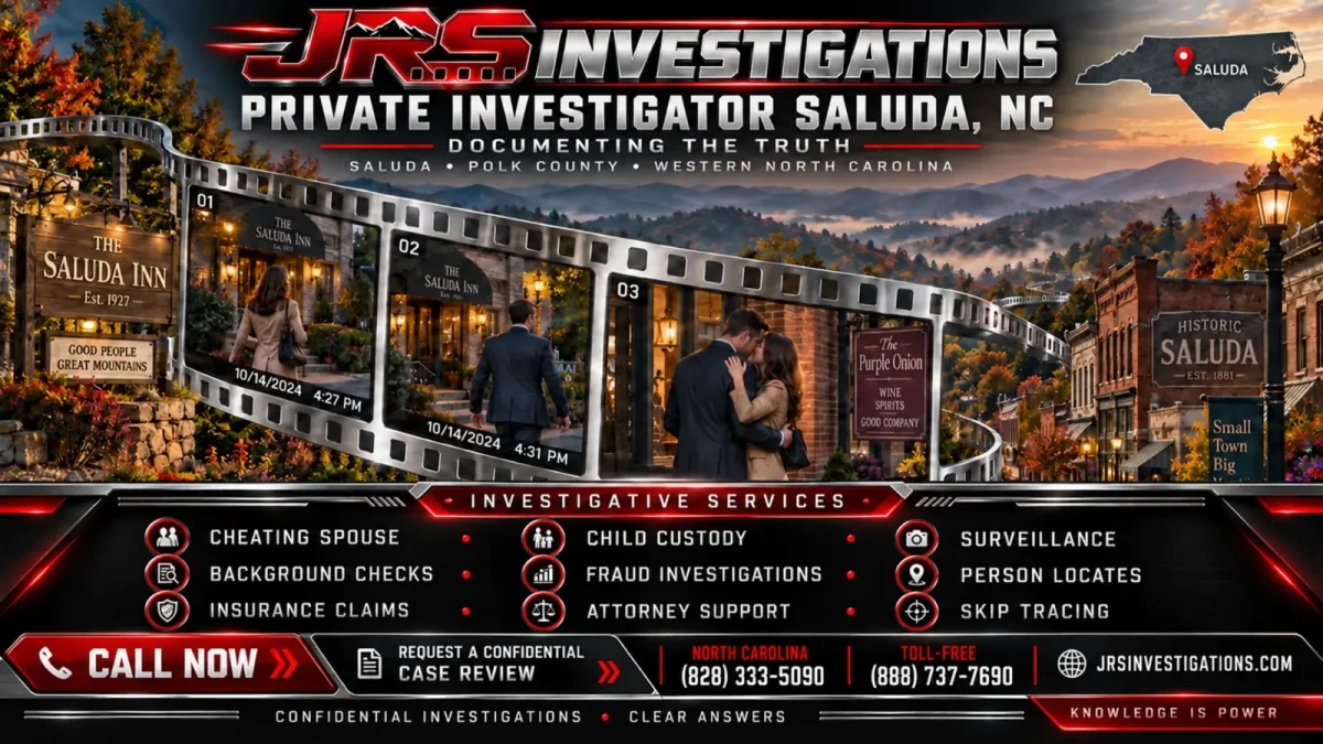 JRS Investigations private investigator in Saluda, North Carolina documenting a cheating spouse with surveillance evidence
