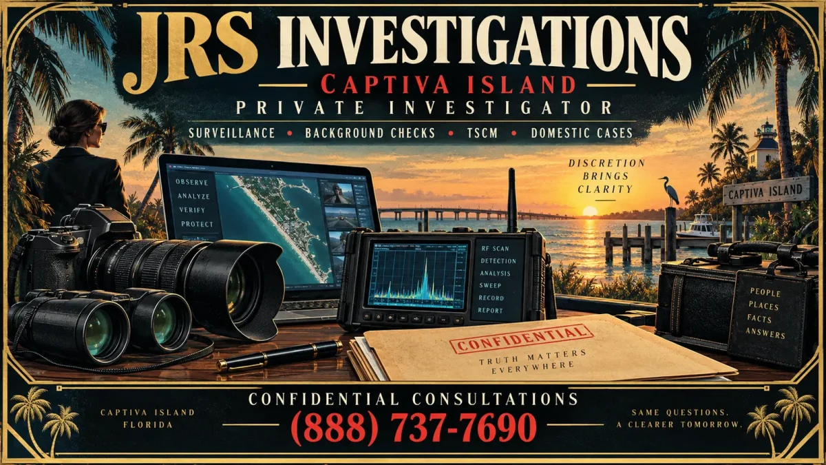 JRS Investigations Captiva Island private investigator services featuring modern surveillance equipment, background checks, TSCM sweeps and domestic investigations