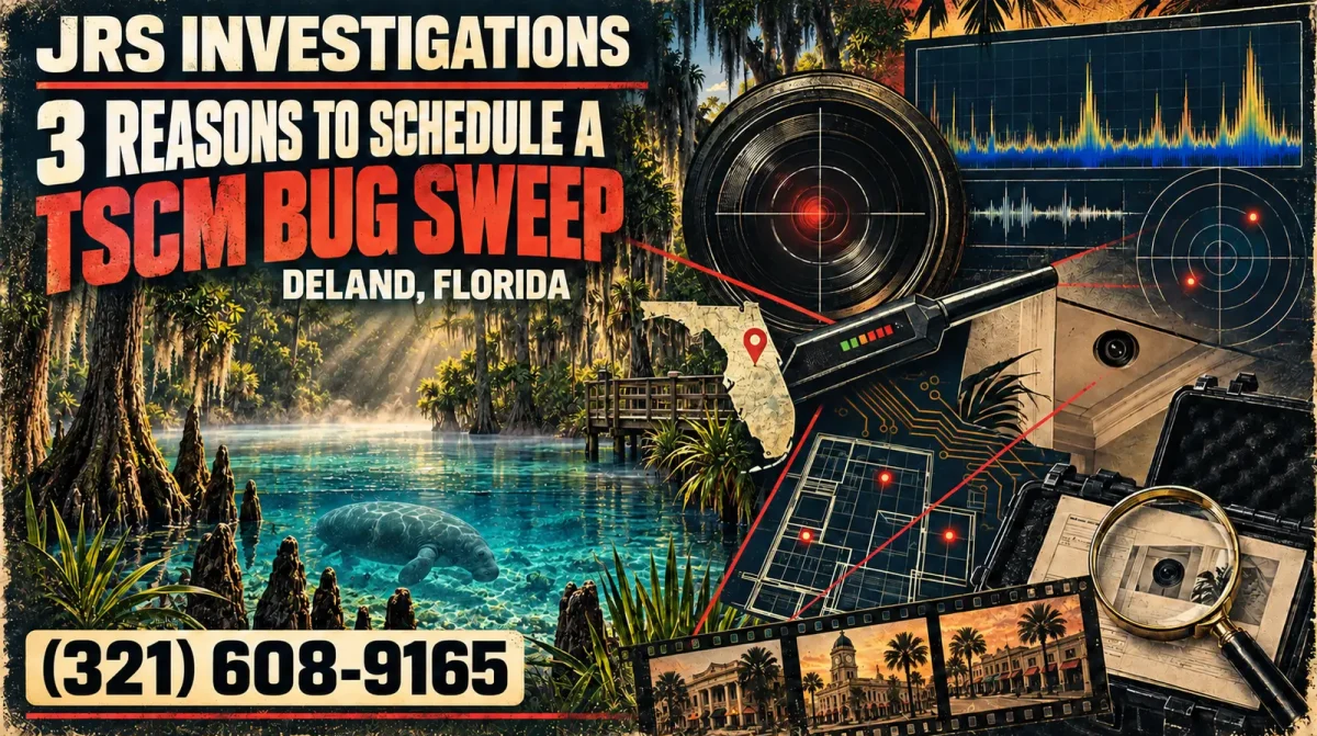 DeLand TSCM bug sweep with Blue Spring–inspired scenery — call (321) 608-9165