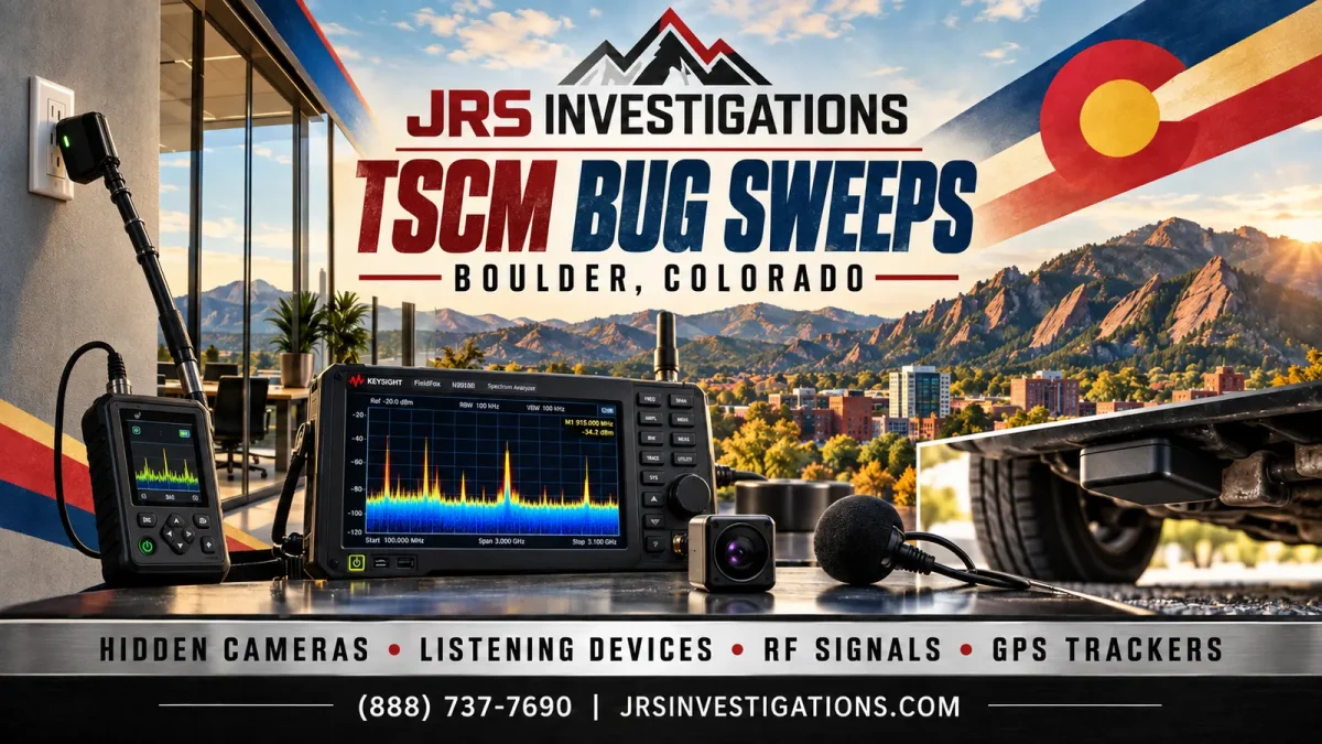 JRS Investigations TSCM bug sweeps in Boulder Colorado for hidden cameras, listening devices, RF signals and GPS trackers