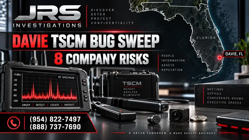 Davie Florida TSCM bug sweep protecting companies from hidden cameras, audio devices and surveillance risks