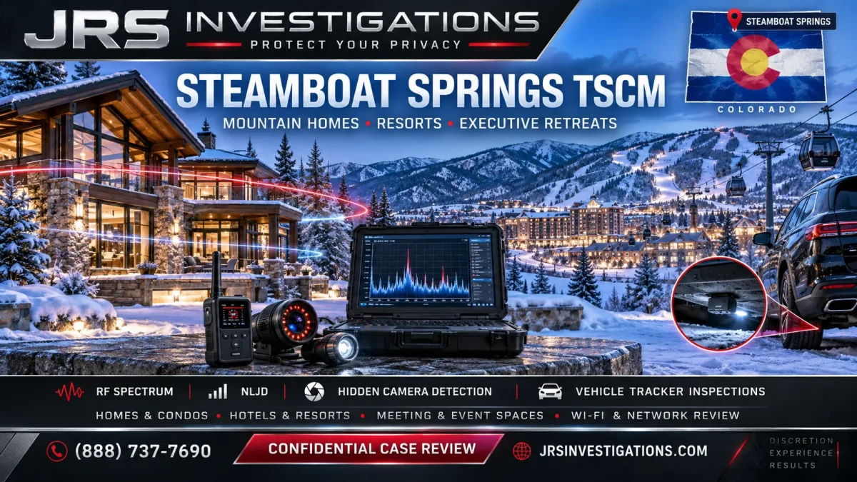 JRS Investigations Steamboat Springs TSCM planning for mountain homes, resorts, executive retreats, and vehicle tracker inspections
