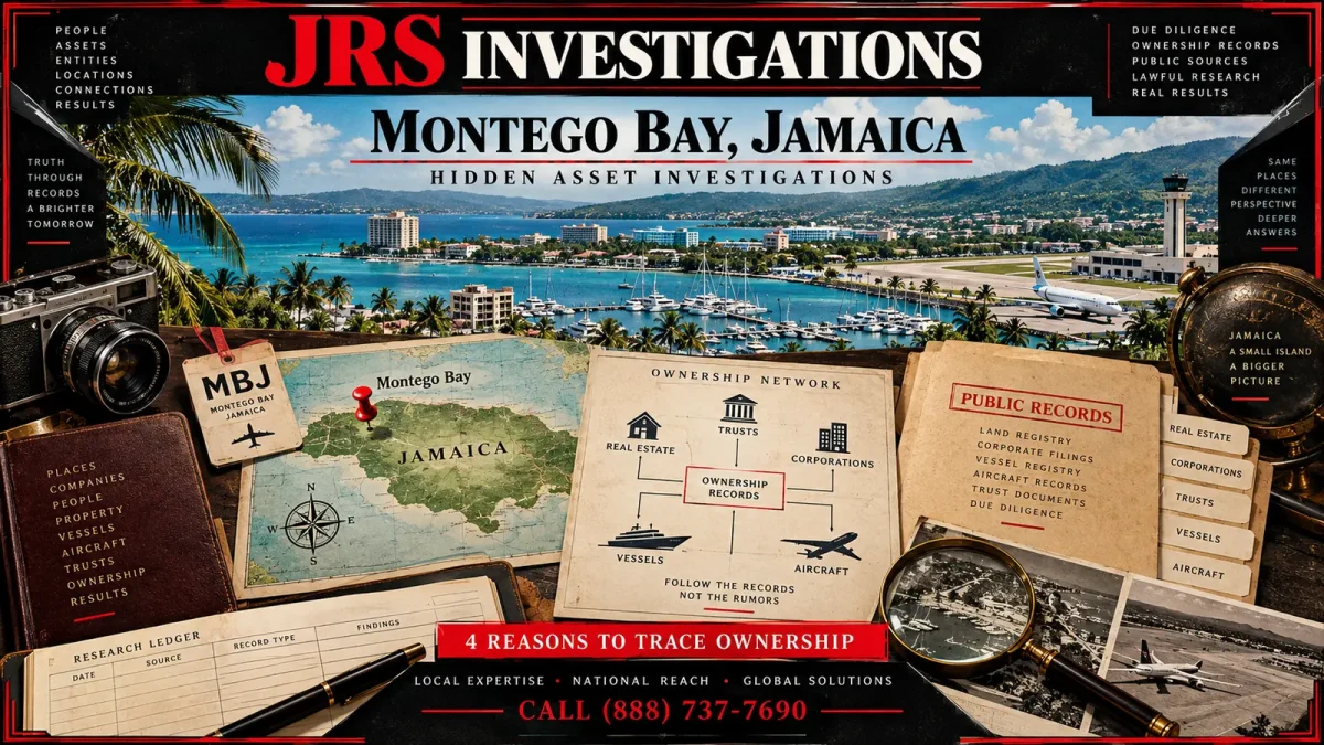 Montego Bay hidden asset investigations by JRS Investigations, featuring lawful ownership research, public records and Jamaica locations