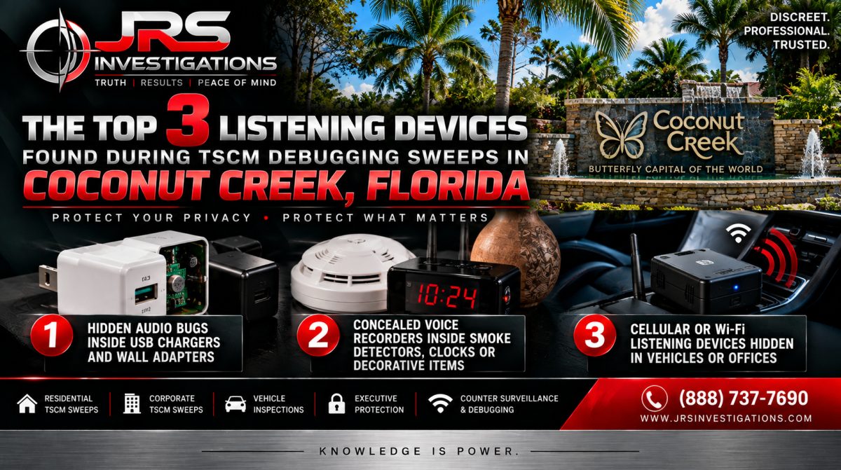 JRS Investigations TSCM bug sweep in Coconut Creek Florida detecting hidden listening devices