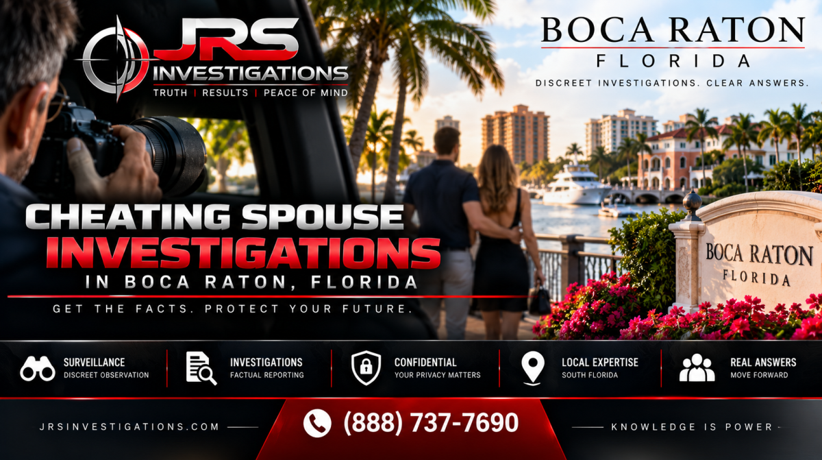 JRS Investigations cheating spouse investigator conducting discreet infidelity surveillance in Boca Raton Florida