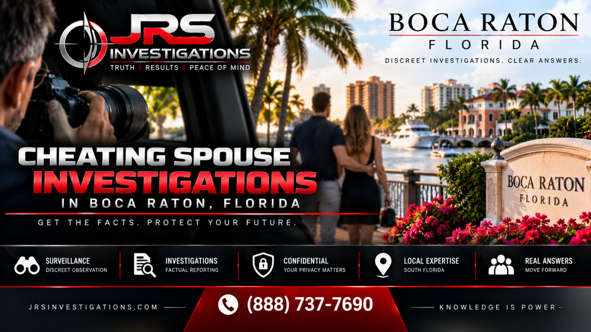 JRS Investigations cheating spouse investigator conducting discreet infidelity surveillance in Boca Raton Florida