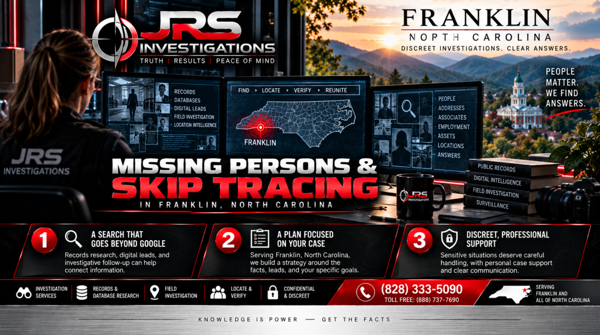 JRS Investigations missing persons investigator and skip tracing services in Franklin North Carolina