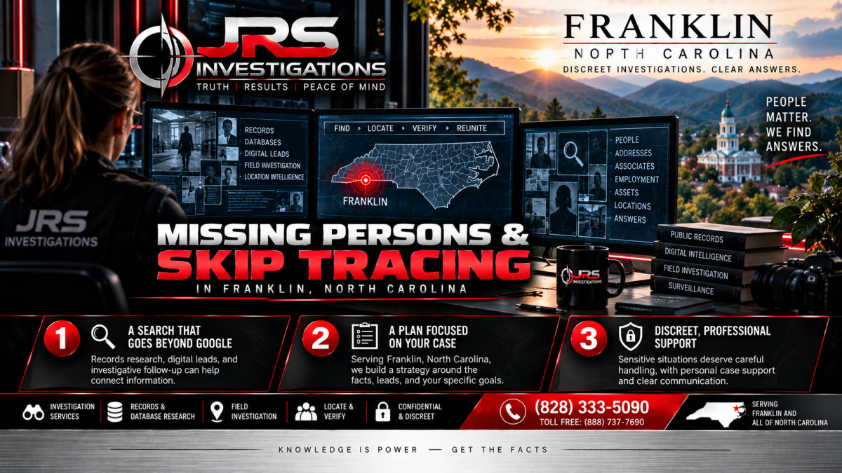 JRS Investigations missing persons investigator and skip tracing services in Franklin North Carolina