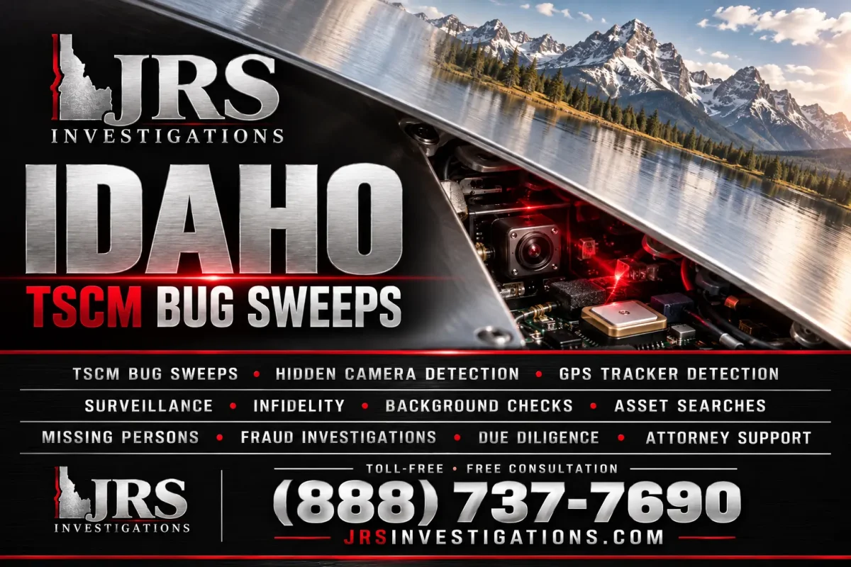 JRS Investigations Idaho TSCM bug sweeps, hidden camera detection and GPS tracker detection. Call (888) 737-7690.