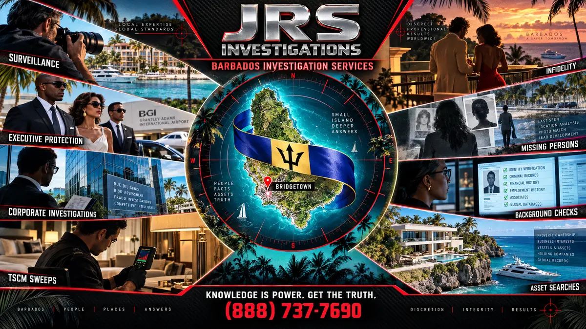 JRS Investigations Barbados investigation services featuring surveillance, infidelity, missing persons, background checks, asset searches, TSCM sweeps, corporate investigations and executive protection