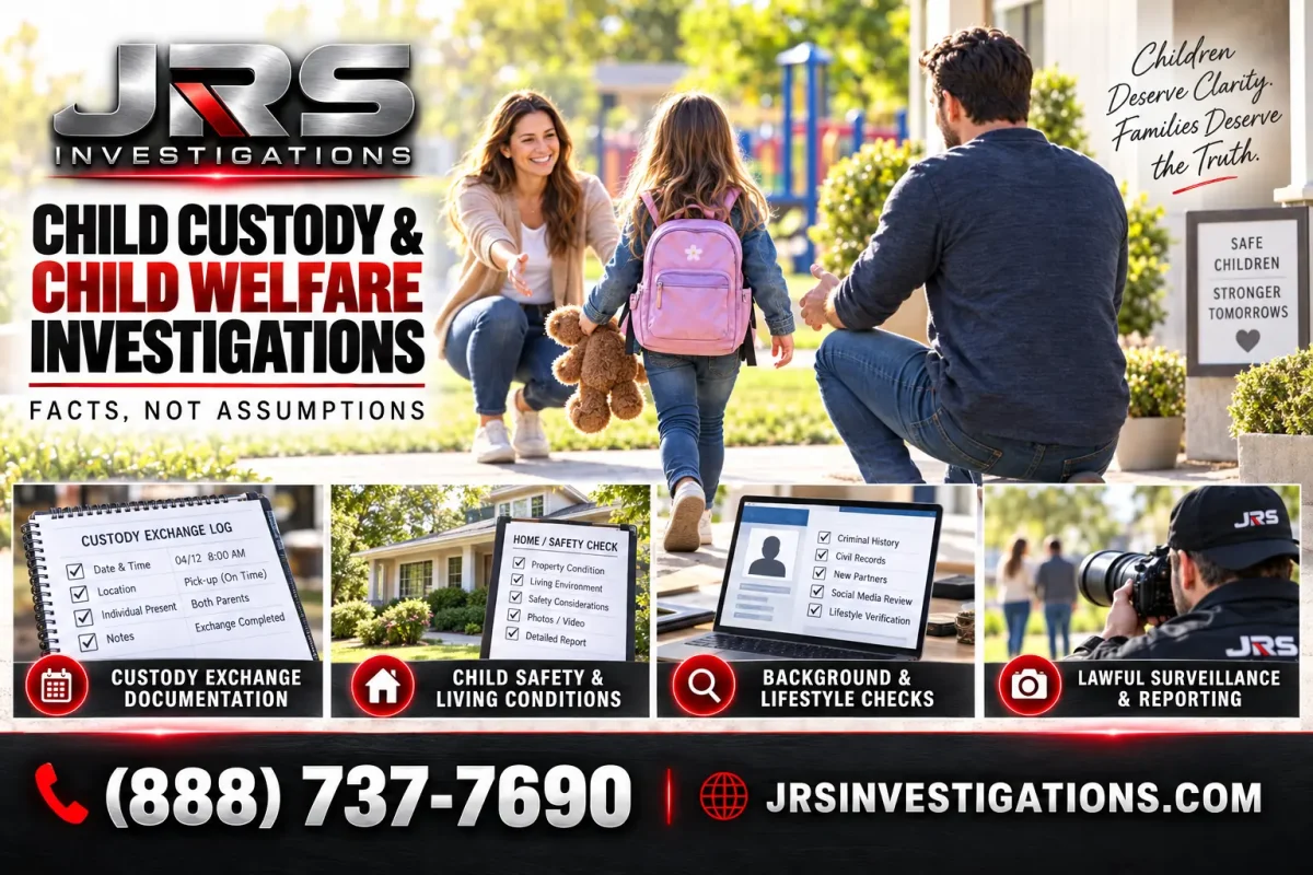 JRS Investigations child custody and child welfare services with custody exchange documentation, child safety checks, background research and lawful surveillance