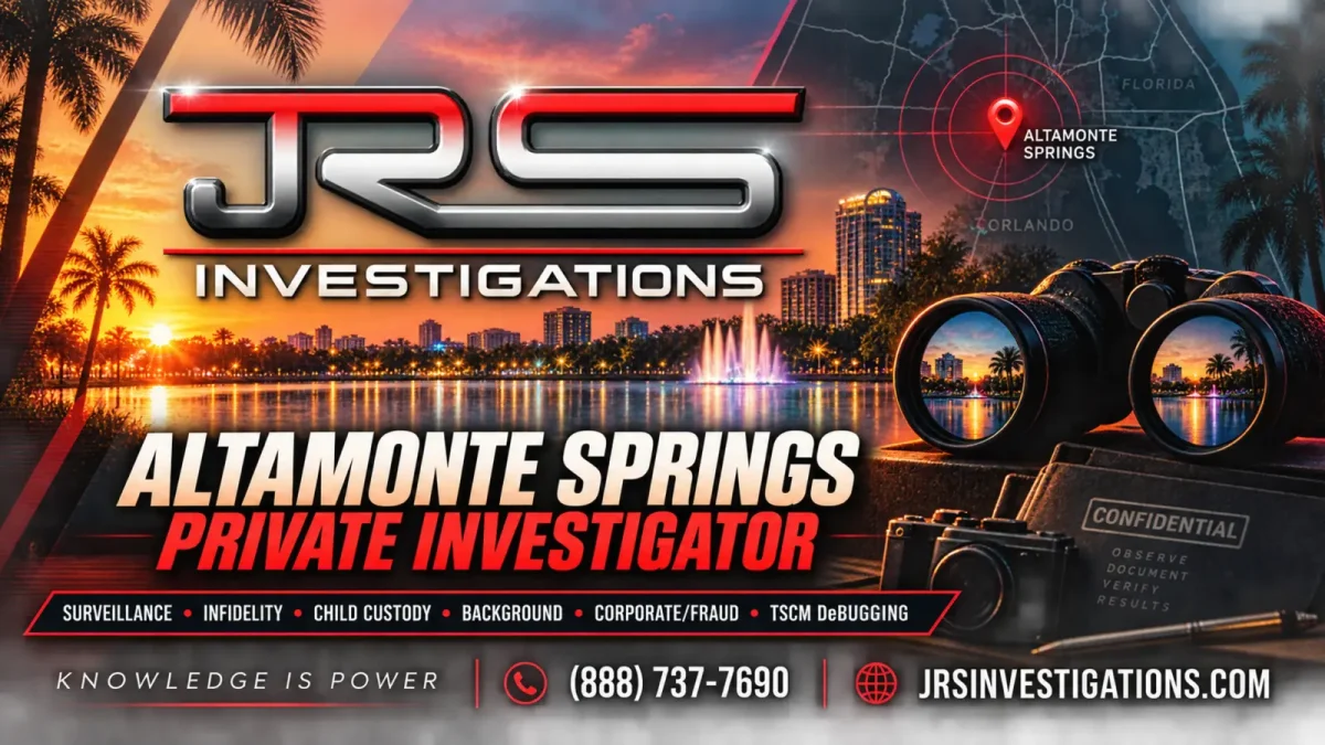 JRS Investigations Altamonte Springs private investigator services including surveillance, infidelity, child custody, background, corporate fraud and TSCM debugging