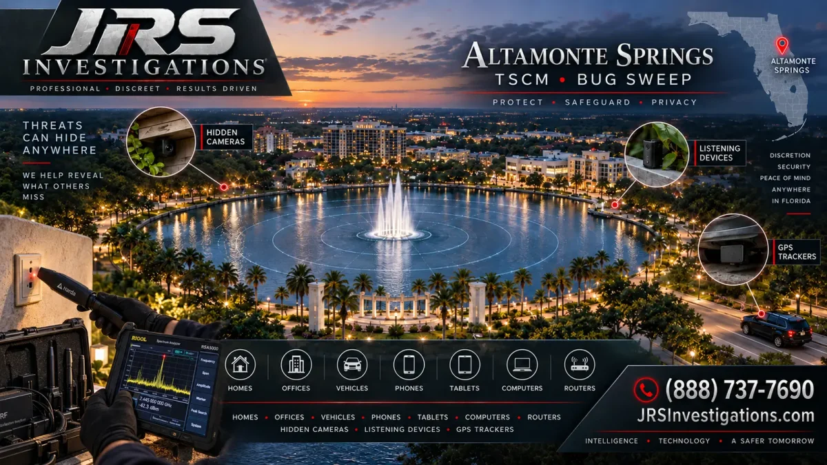 JRS Investigations performing an Altamonte Springs TSCM bug sweep with professional RF detection equipment