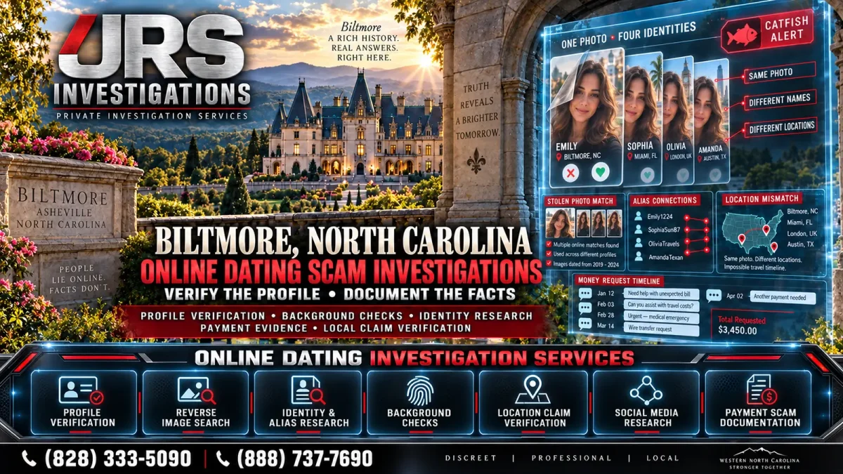JRS Investigations Biltmore online dating scam investigator profile verification and catfish identity research