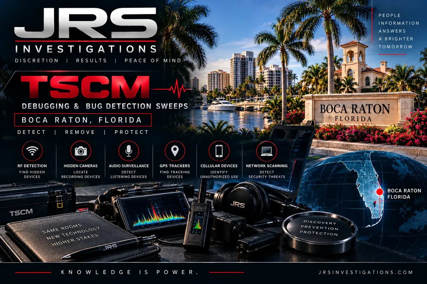 Boca Raton TSCM debugging and bug detection sweeps by JRS Investigations in Boca Raton, Florida