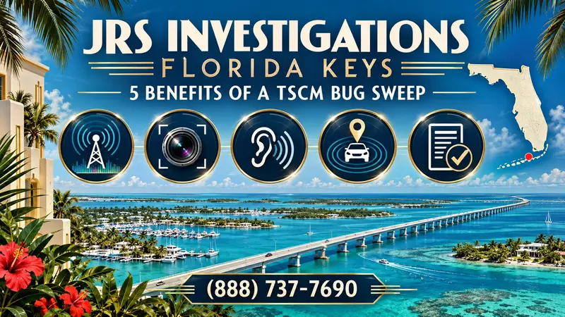JRS Investigations Florida Keys TSCM bug sweep guide featuring five security benefits