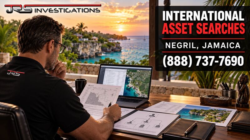 JRS investigator reviewing property and corporate records for an asset search in Negril, Jamaica