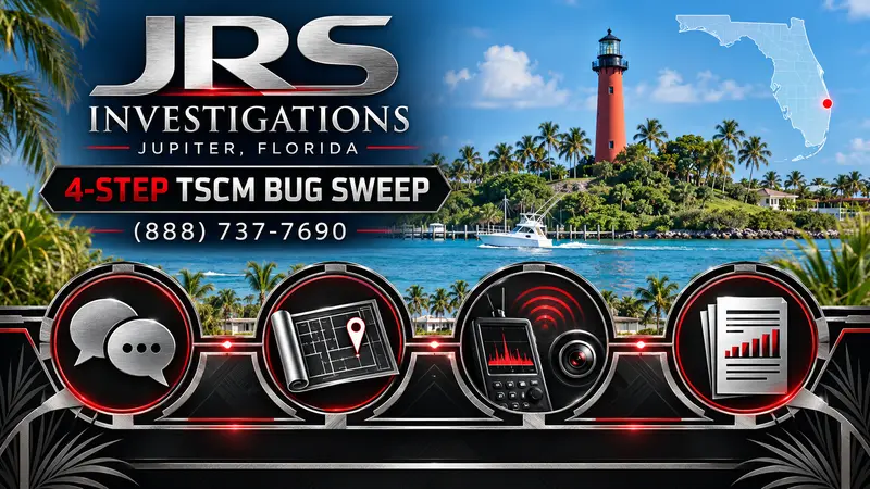 JRS Investigations four-step TSCM bug sweep process in Jupiter Florida
