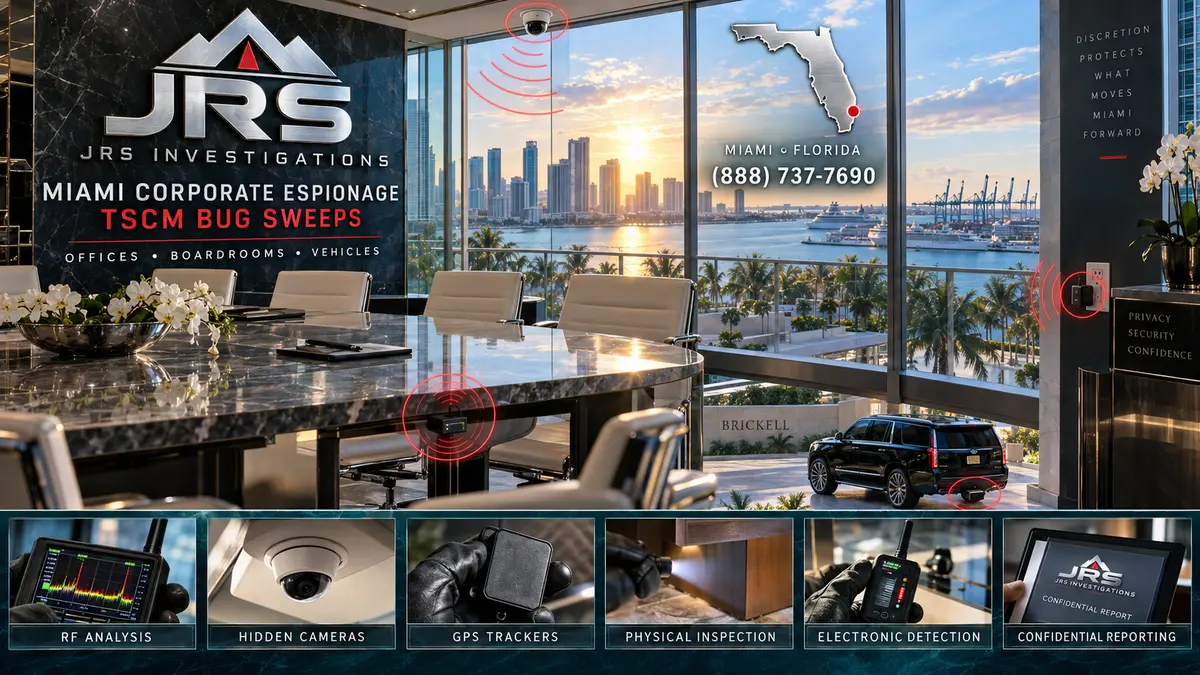 JRS Investigations Miami corporate espionage TSCM bug sweeps for offices, boardrooms and vehicles