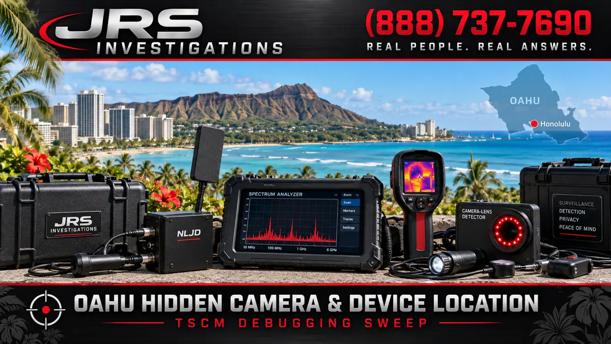 JRS Investigations Oahu hidden camera and device location TSCM equipment overlooking Diamond Head and Waikiki