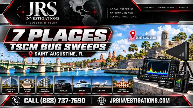 JRS Investigations featured image for seven TSCM bug sweep locations in Saint Augustine, Florida