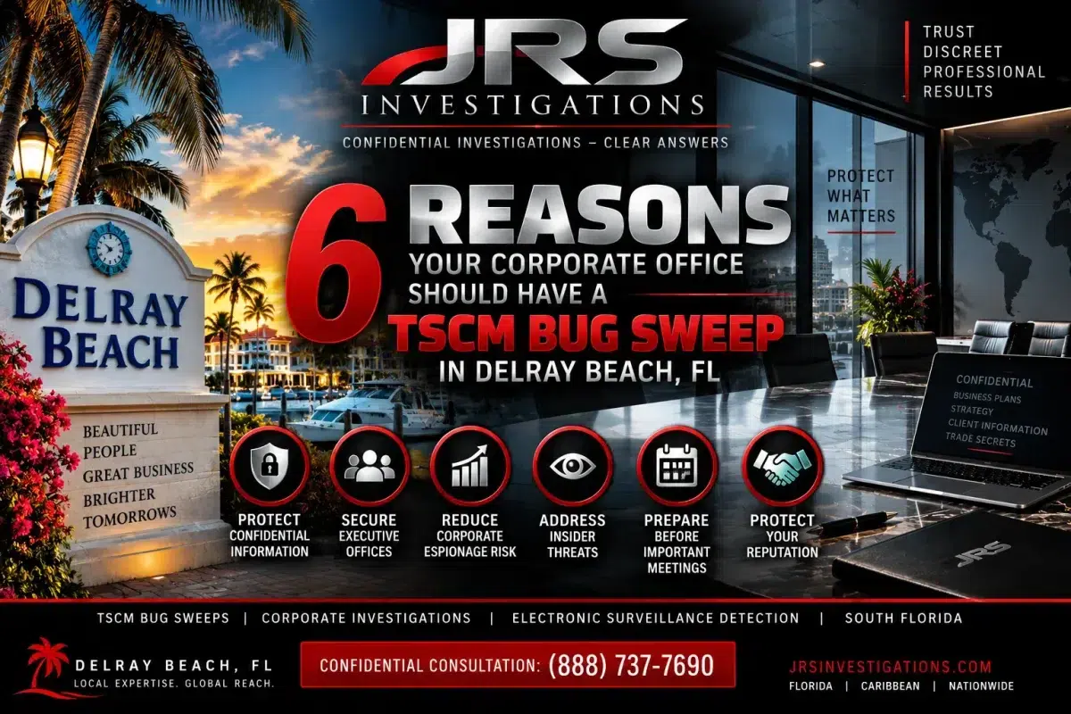 JRS Investigations corporate TSCM bug sweep and electronic surveillance detection in Delray Beach Florida