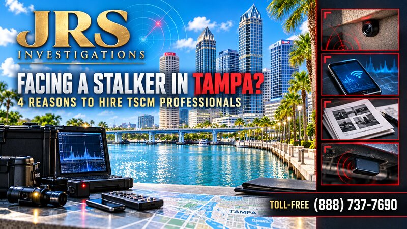 Daytime Tampa Florida skyline with JRS TSCM equipment for a stalking surveillance assessment