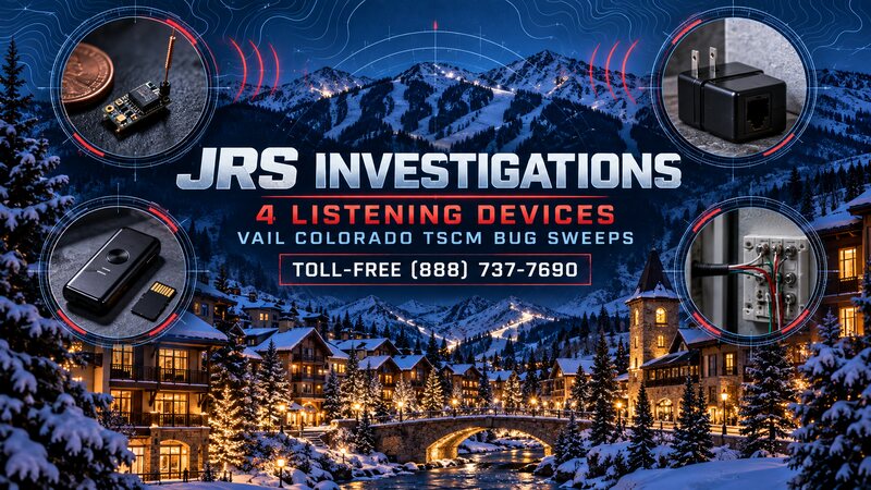 JRS Investigations Vail Colorado TSCM sweep showing four covert listening-device types