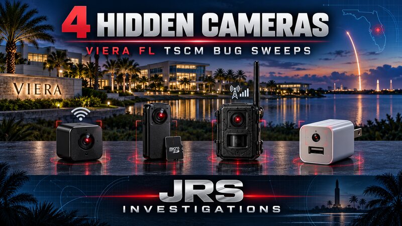 JRS Investigations Viera Florida TSCM sweep showing four hidden-camera types