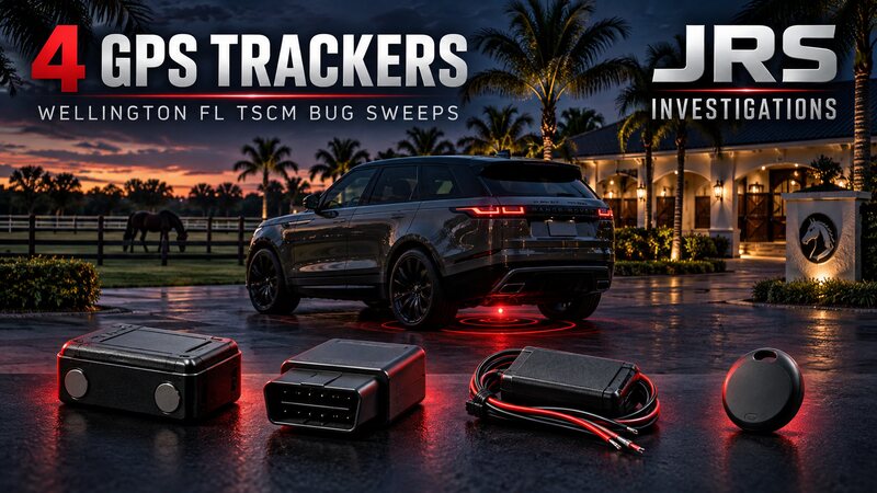JRS Investigations Wellington Florida TSCM vehicle sweep showing four GPS tracker types