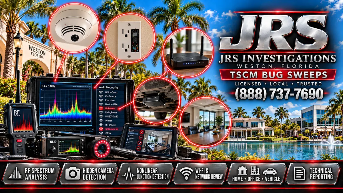 JRS Investigations Weston TSCM bug sweeps for homes, offices, vehicles and meeting spaces