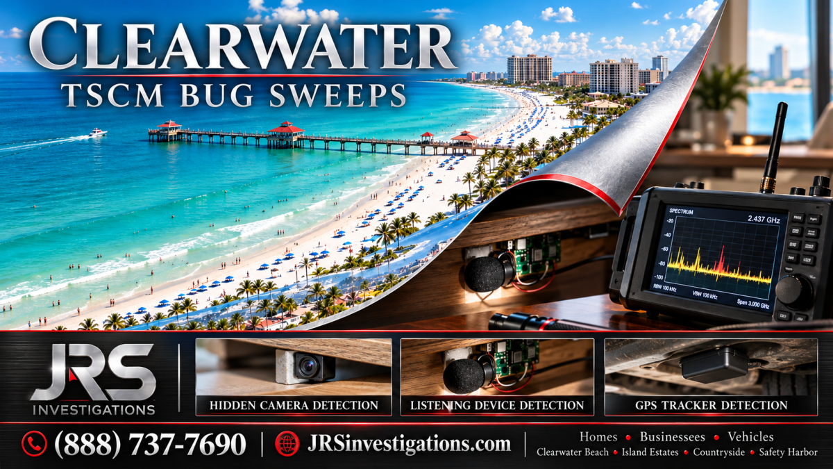Clearwater Beach TSCM bug sweeps with hidden camera, listening device and GPS tracker detection by JRS Investigations