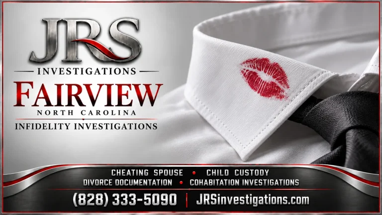 Fairview infidelity investigations artwork featuring a lipstick mark on a white shirt collar and JRS Investigations branding